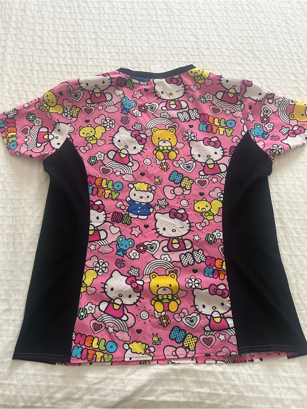 Hello Kitty Pink and Black Cartoon Print Scrub Top - Picture 3 of 4